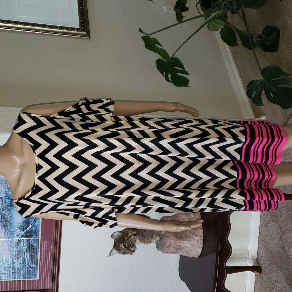 Tacera 3x soft flowy cold shoulder shift dress chevron stripe mix media